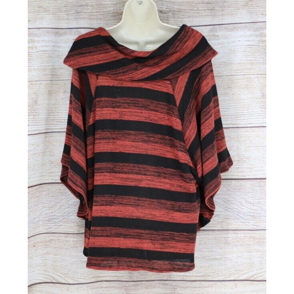 Y2K IN Studio Womens Size XL Knit Striped Raglan Poncho Sweater Rust Black - Picture 6 of 7